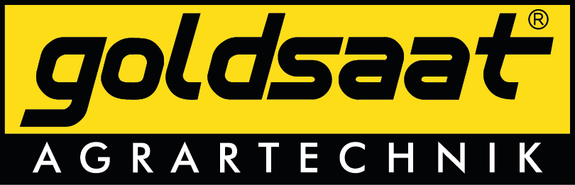 Goldsaat-Logo mit gelbem Hintergrund, schwarzer Schrift und dem Zusatz „Agrartechnik“ darunter.