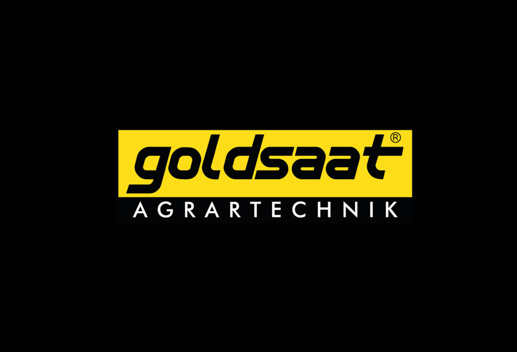 Gelb-schwarzes Firmenlogo mit dem Schriftzug „goldsaat AGRARTECHNIK“.